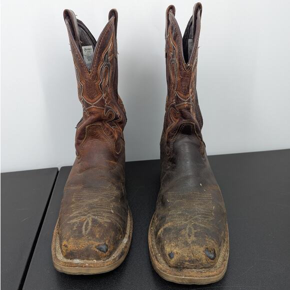 Double-H Steel Toe Cowboy Work Boots Mens 9.5D Brown Leather USA Made Distressed - Picture 2 of 10